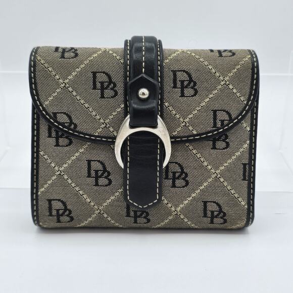 Dooney & Bourke Wallet Monogram Black Gray-Brown Snap Closure 4.5" x 4" Folding - Picture 1 of 12